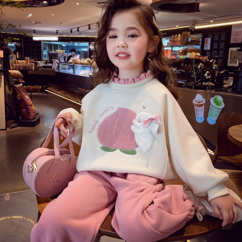 Mimi Halo Girls' Fleece Lined Tracksuit Winter 2025 New Kids Hoodie and Sweatpants Set Girls' Sportswear 24